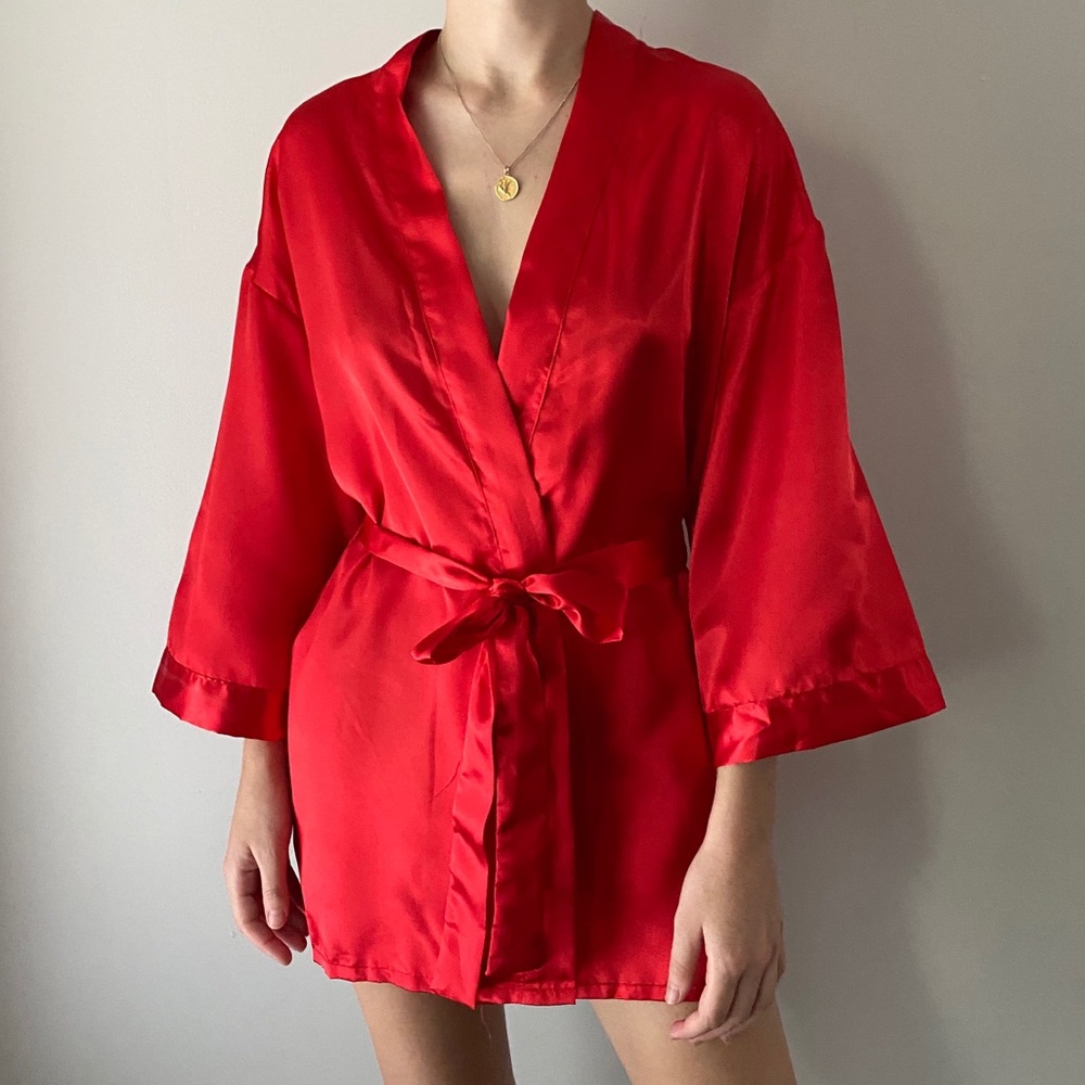 🌟SOLD🌟 Red Silk Robe Cover Up